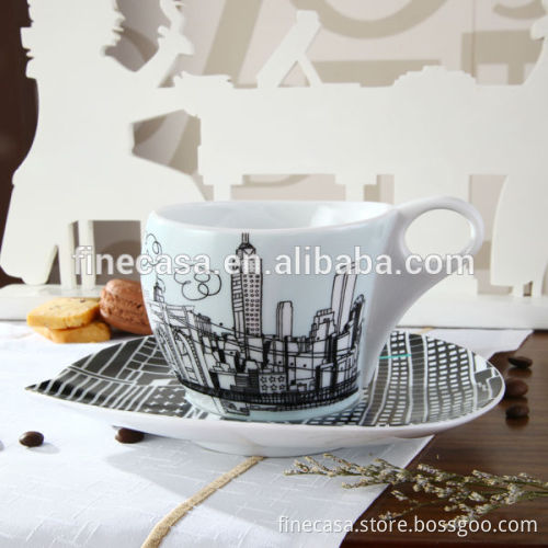 Napoli Gift Collection 230CC Hyper White Porcelain Coffee Cup and Saucer of New York